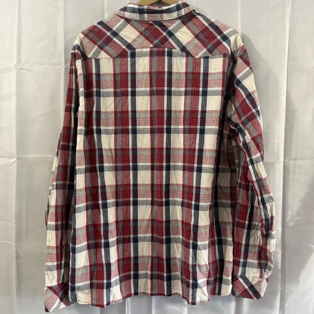 Levi Strauss Western Plaid Shirt XXL Pearl Snap Button Red Blue White‎ Patriotic